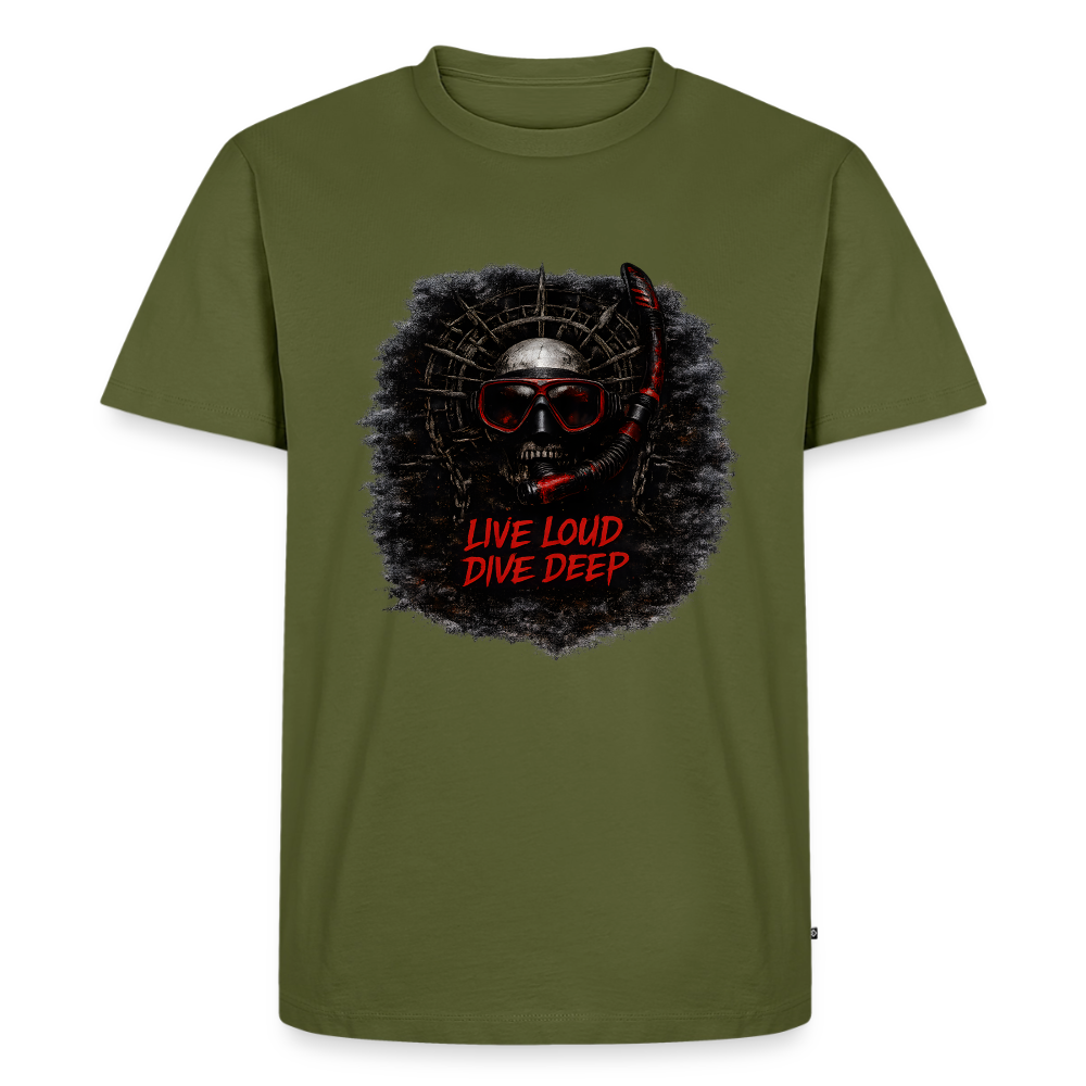 Live Loud Dive Deep – Taucher Totenkopf | Männer Premium T-Shirt - Khaki
