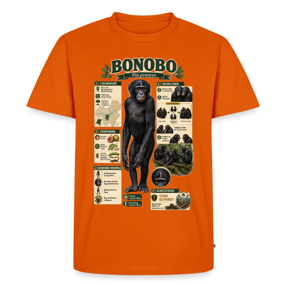 Bonobo Infografik – Faszinierende Fakten über unsere friedlichen Verwandten | Männer Premium T-Shirt - Orange 