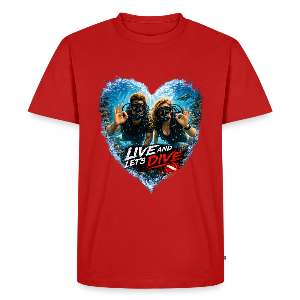 Live And Let's Dive Taucher Paar Herz | Männer Premium T-Shirt - Rot