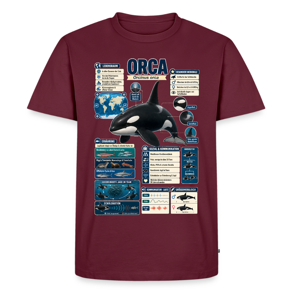 Orca Infografik – Faszinierende Fakten über den Schwertwal | Männer Premium T-Shirt - Burgunderrot