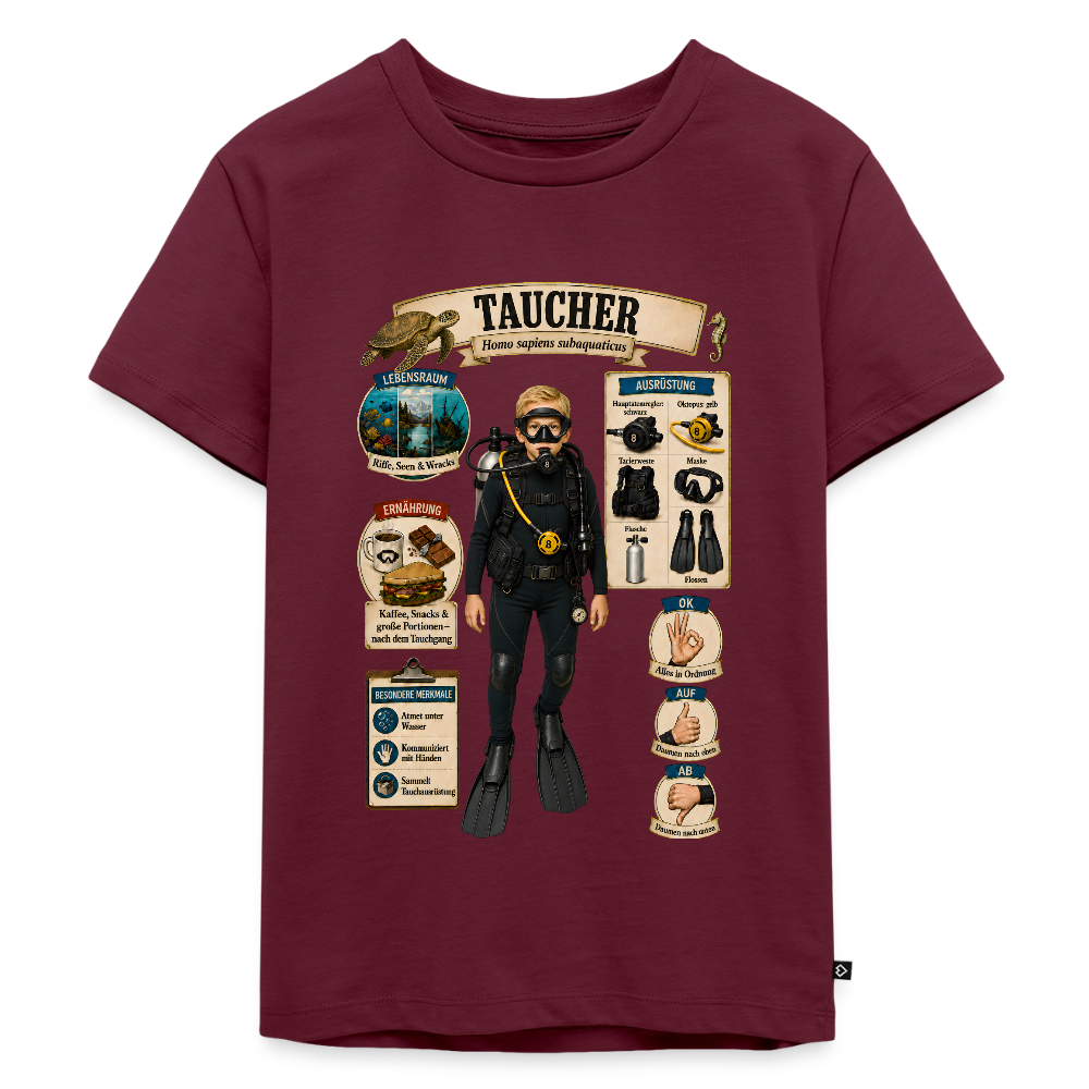 Kleiner Taucher – Homo sapiens subaquaticus | Kinder Premium T-Shirt - Burgunderrot