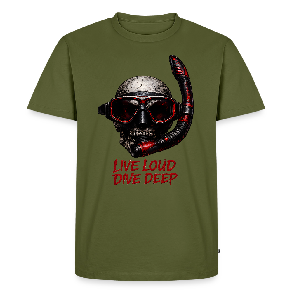 Live Loud Dive Deep – Taucher Totenkopf | Männer Premium T-Shirt - Khaki
