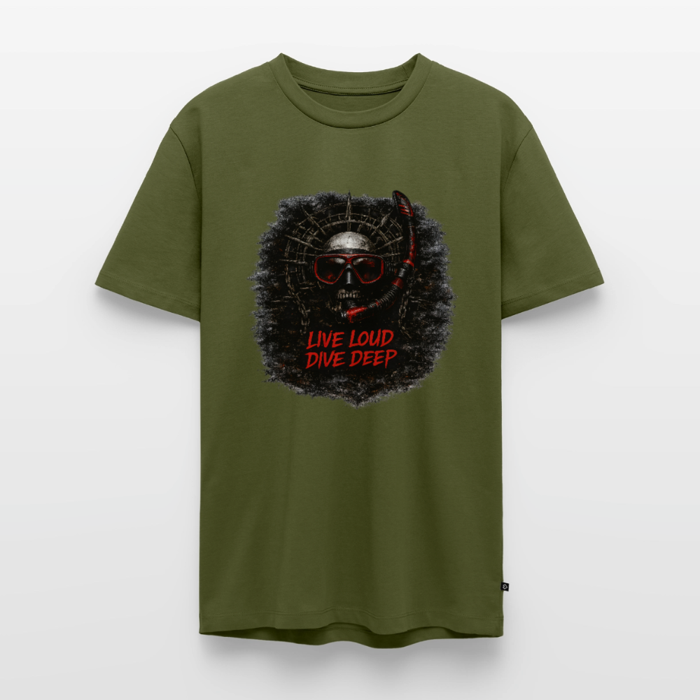 Live Loud Dive Deep – Taucher Totenkopf | Männer Premium T-Shirt - Khaki