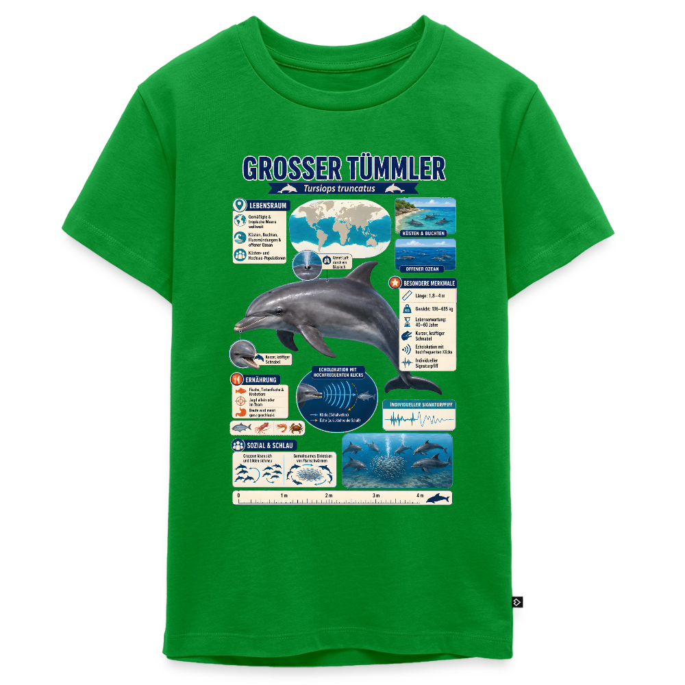 Großer Tümmler Infografik – Spannende Fakten über den intelligenten Delfin | Teenager Premium T-Shirt - Grün