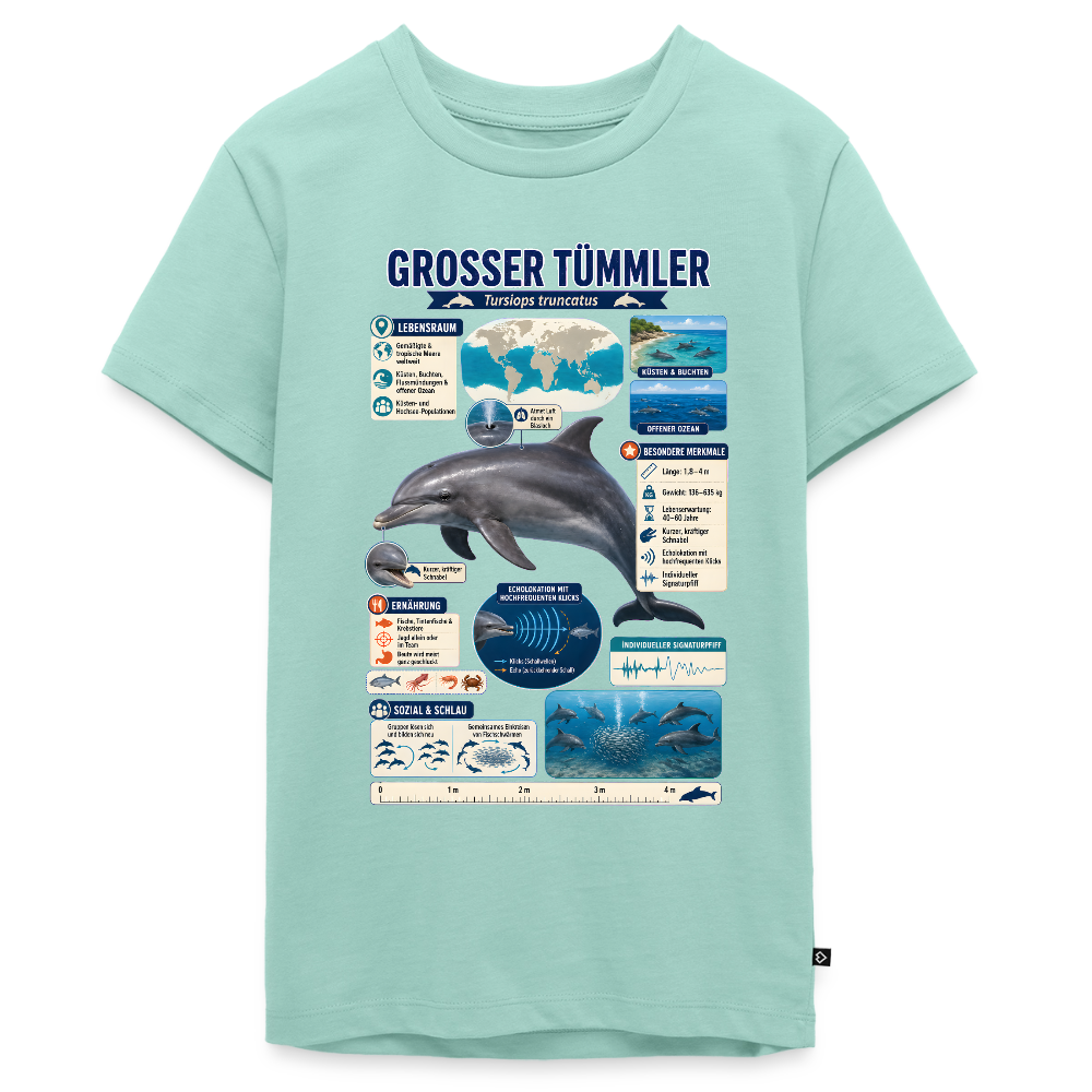 Großer Tümmler Infografik – Spannende Fakten über den intelligenten Delfin | Teenager Premium T-Shirt - Mint 