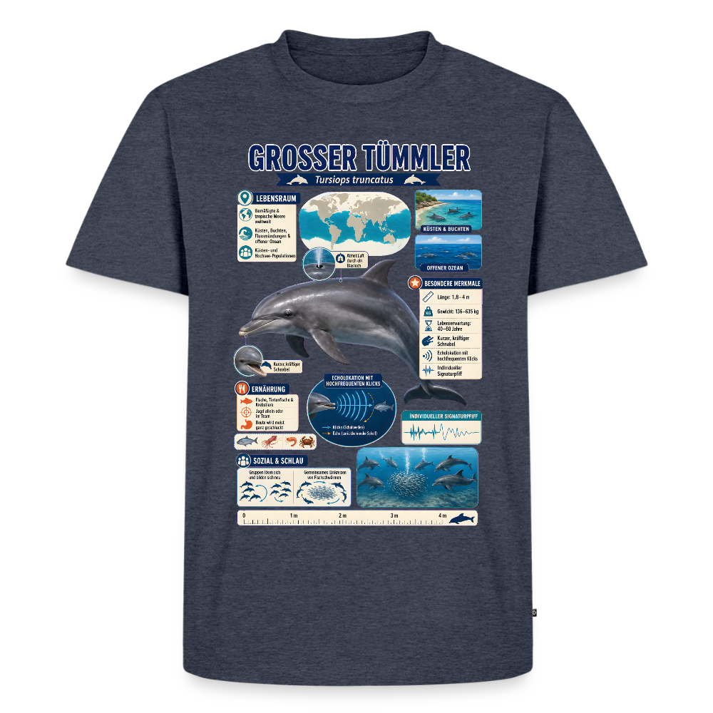 Großer Tümmler Infografik – Spannende Fakten über den intelligenten Delfin | Männer Premium T-Shirt - Jeansblau 