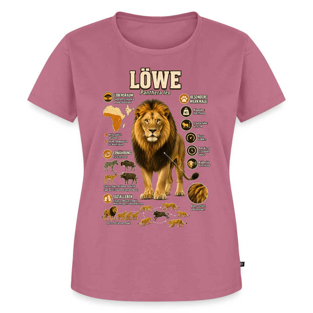 Löwe – König der Savanne | Tier-Infografik | Frauen Premium T-Shirt - Mauve