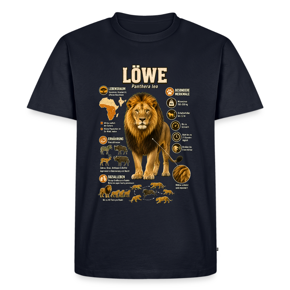 Löwe – König der Savanne | Tier-Infografik | Men’s Premium T-Shirt - Navy