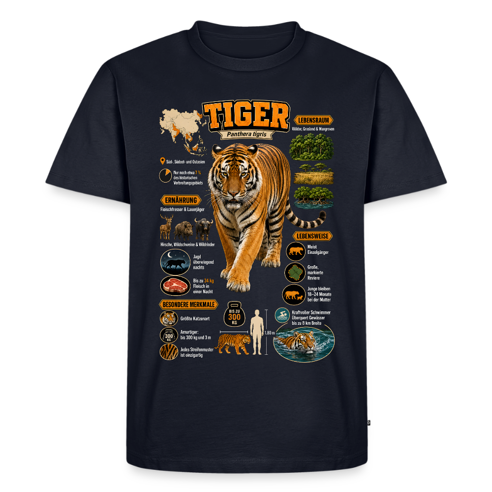 Tiger Infografik – Wissen über den König des Dschungels | Männer Premium T-Shirt - Navy