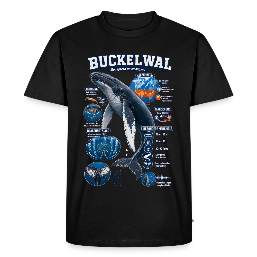 Buckelwal Infografik – Faszinierende Fakten über den Ozeanriesen | Männer Premium T-Shirt - Schwarz
