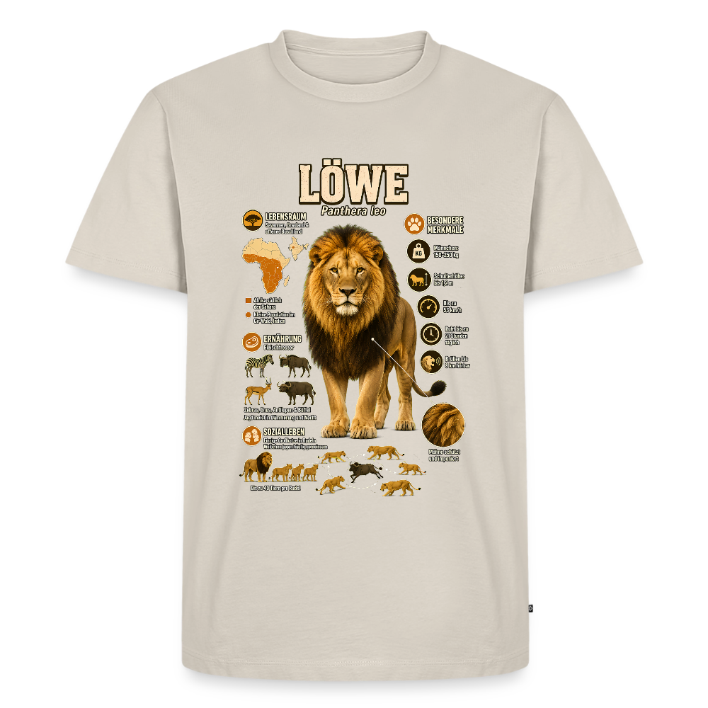 Löwe – König der Savanne | Tier-Infografik | Men’s Premium T-Shirt - Beige