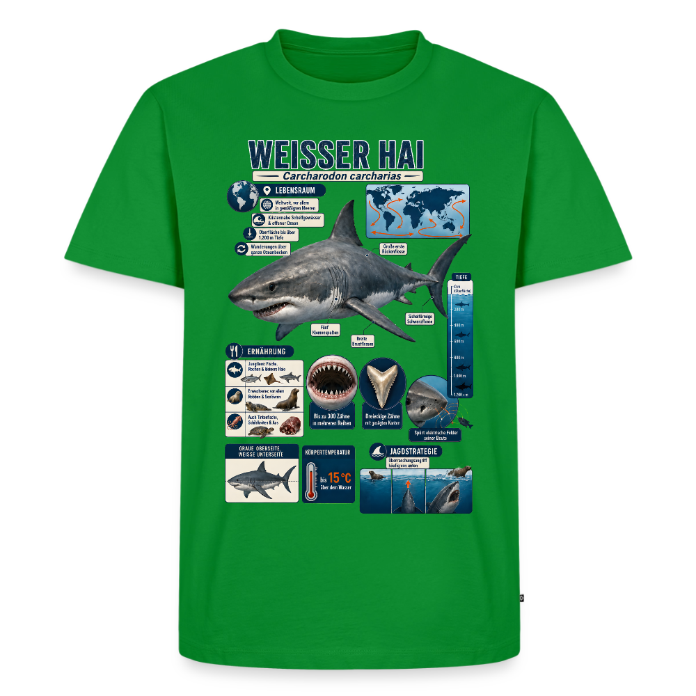 Weißer Hai Infografik – Faszinierende Fakten über den Meeresjäger | Männer Premium T-Shirt - Grün