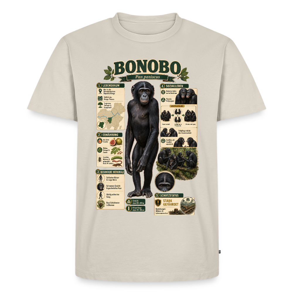 Bonobo Infografik – Faszinierende Fakten über unsere friedlichen Verwandten | Männer Premium T-Shirt - Beige