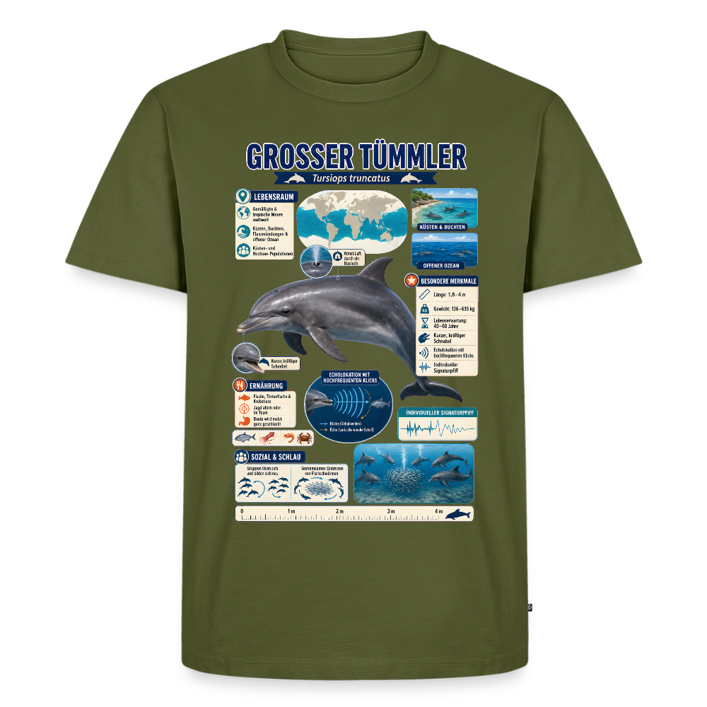 Großer Tümmler Infografik – Spannende Fakten über den intelligenten Delfin | Männer Premium T-Shirt - Khaki