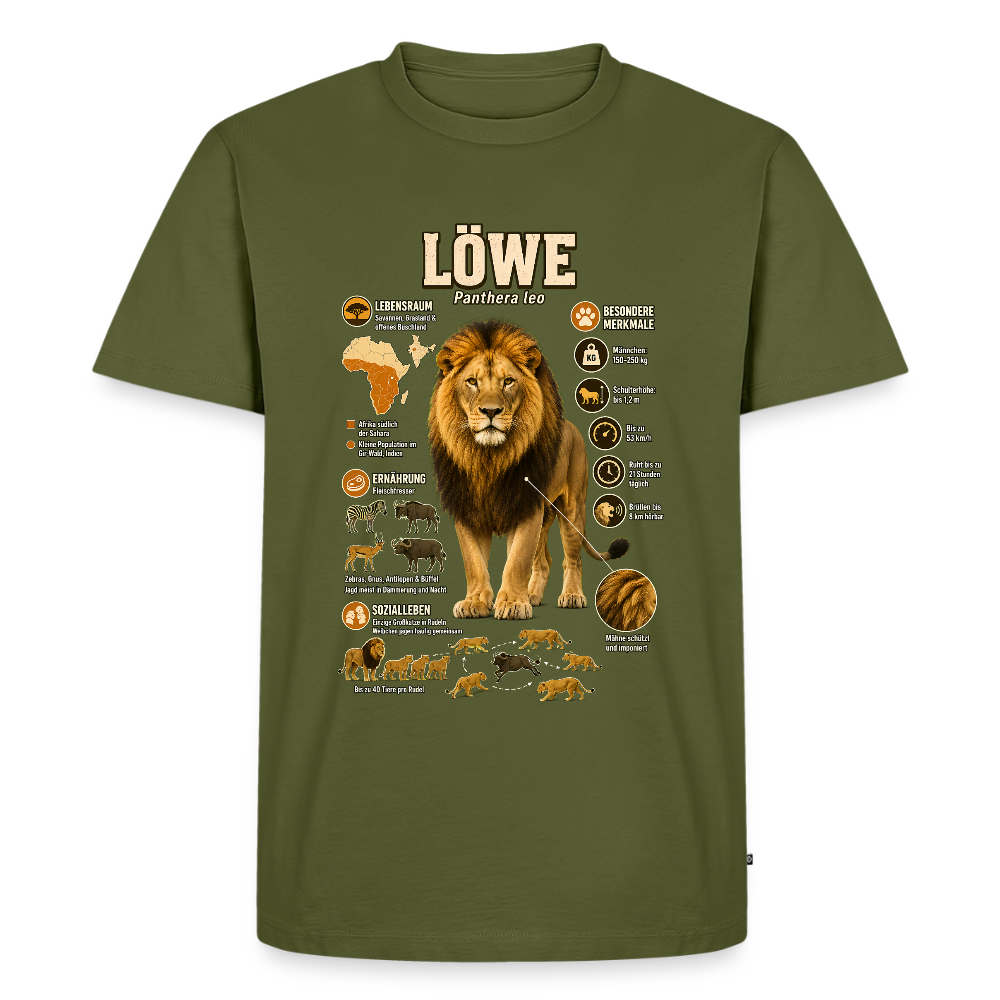 Löwe – König der Savanne | Tier-Infografik | Men’s Premium T-Shirt - Khaki
