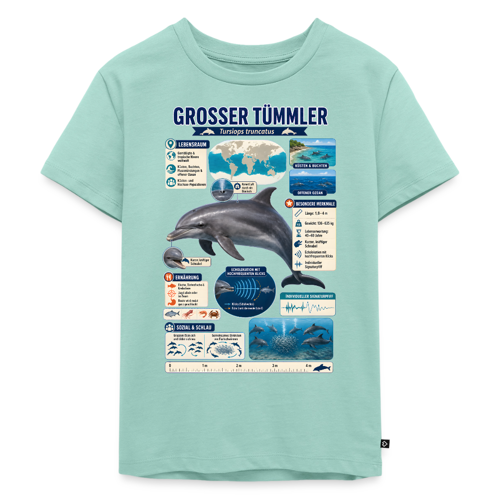 Großer Tümmler Infografik – Spannende Fakten über den intelligenten Delfin | Kinder Premium T-Shirt - Mint 