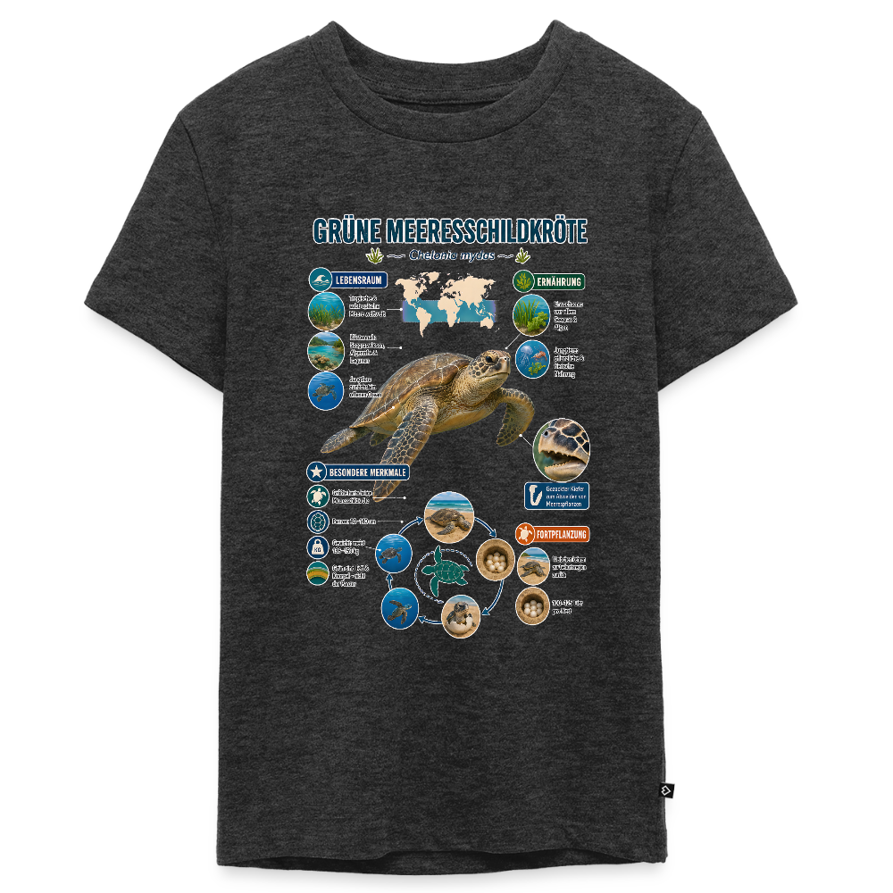 Grüne Meeresschildkröte Infografik – Faszinierende Fakten über den sanften Ozeanbewohner | Teenager Premium T-Shirt - Anthrazit meliert
