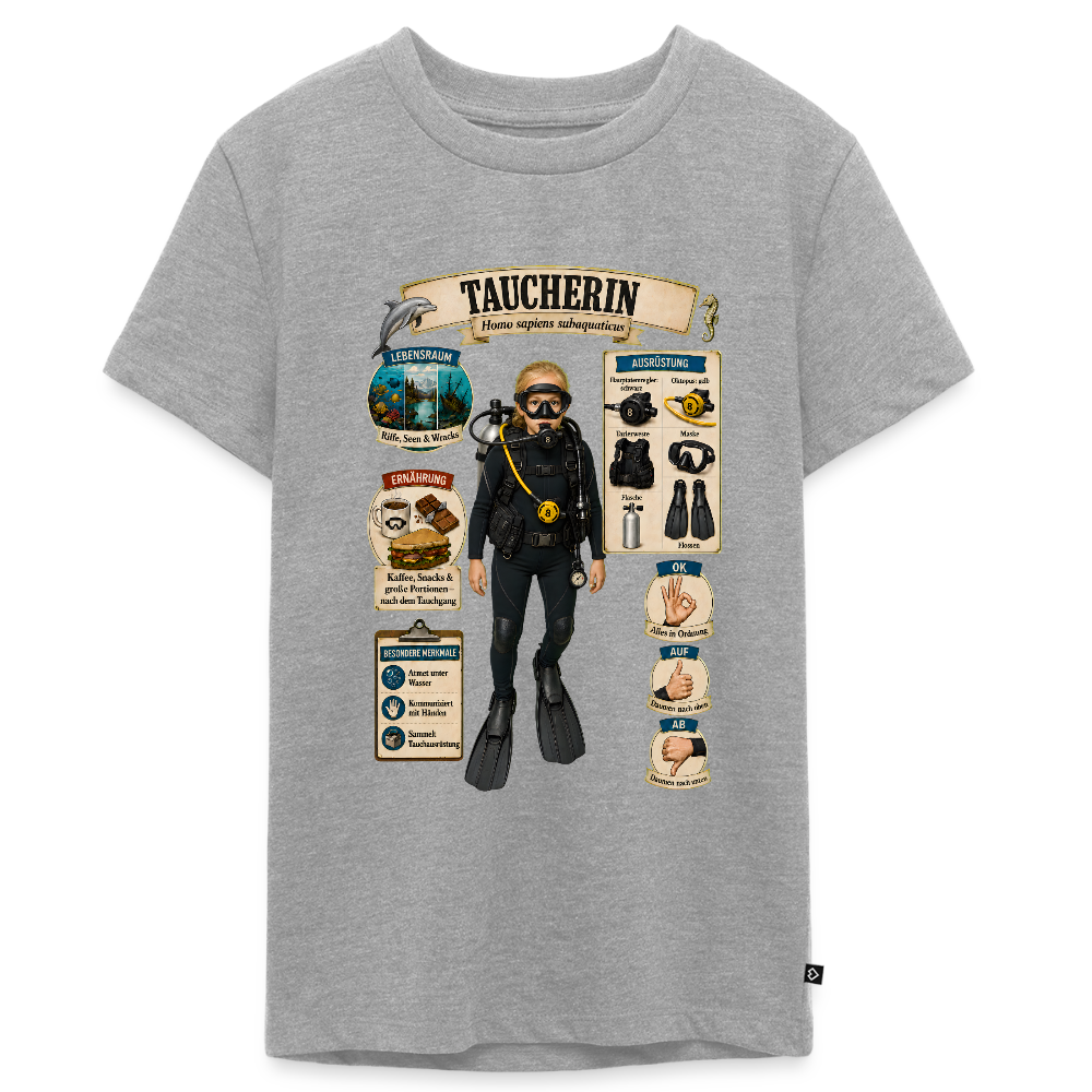 Kleine Taucherin – Homo sapiens subaquaticus | Teenager Premium T-Shirt - Grau meliert