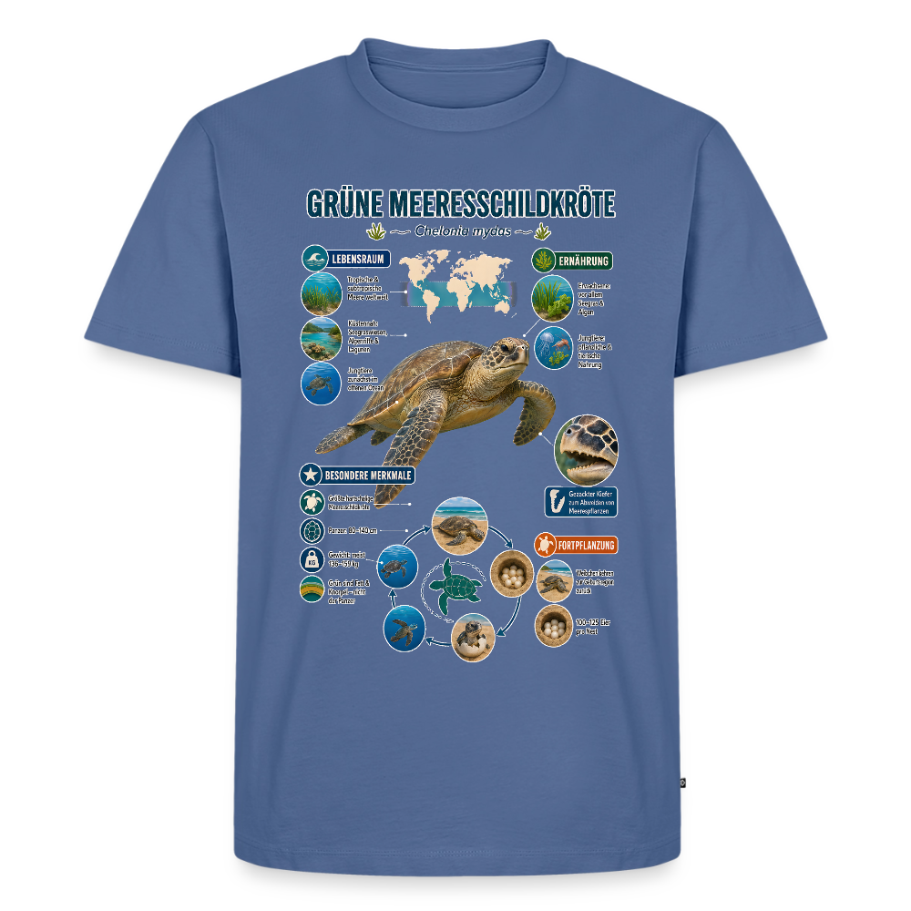 Grüne Meeresschildkröte Infografik – Faszinierende Fakten über den sanften Ozeanbewohner | Männer Premium T-Shirt - Taubenblau