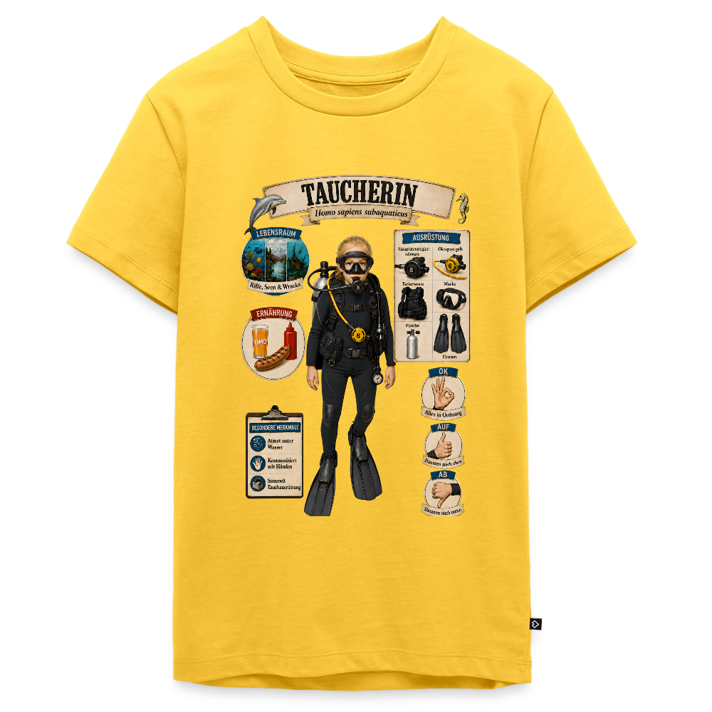 Kleine Taucherin – Homo sapiens subaquaticus | Teenager Premium T-Shirt - Sonnengelb