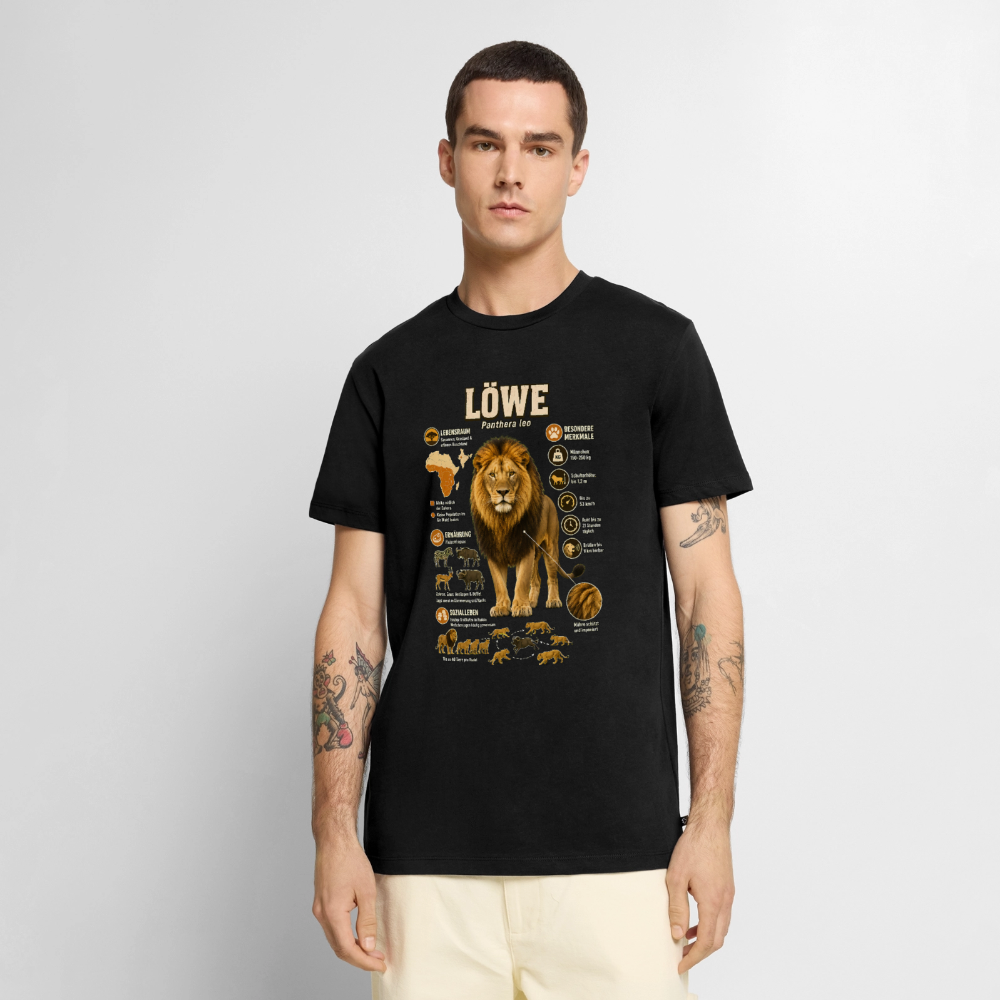 Löwe – König der Savanne | Tier-Infografik | Men’s Premium T-Shirt - Schwarz