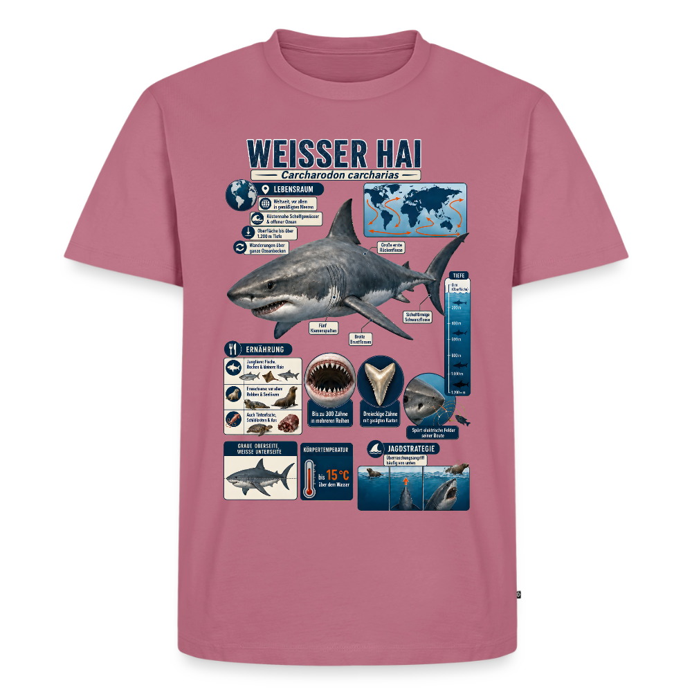 Weißer Hai Infografik – Faszinierende Fakten über den Meeresjäger | Männer Premium T-Shirt - Mauve