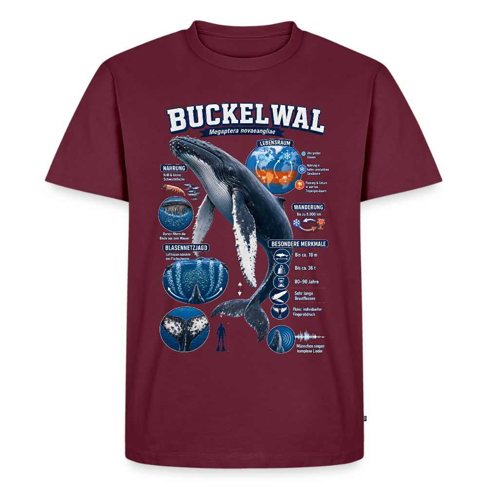 Buckelwal Infografik – Faszinierende Fakten über den Ozeanriesen | Männer Premium T-Shirt - Burgunderrot