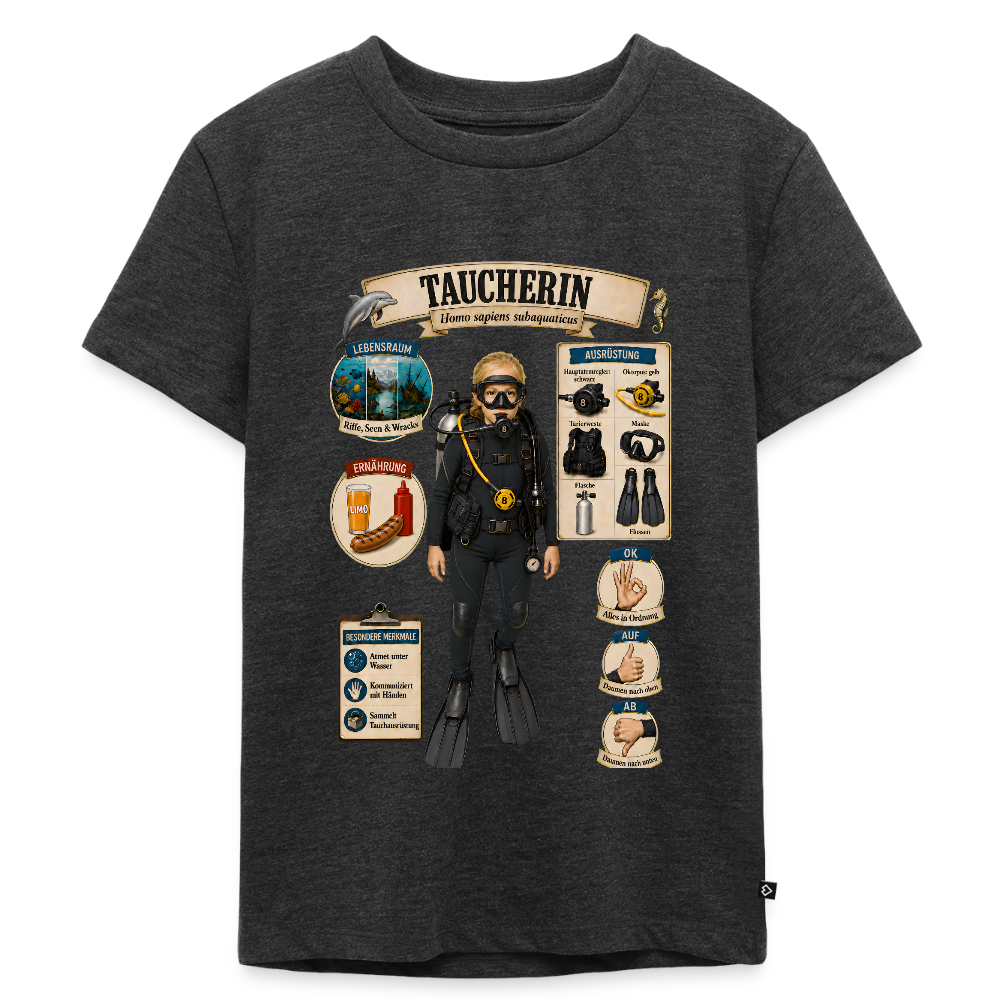 Kleine Taucherin – Homo sapiens subaquaticus | Kinder Premium T-Shirt - Anthrazit meliert