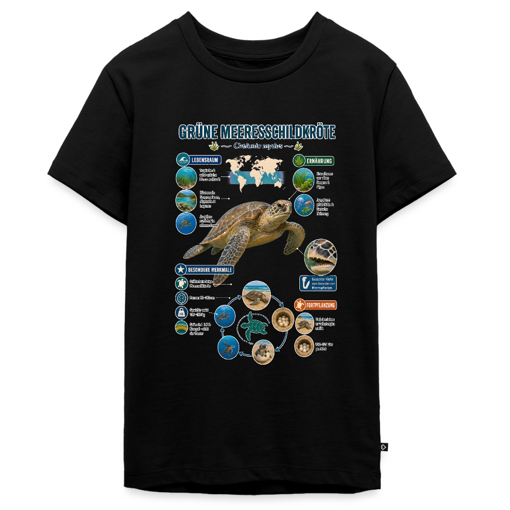 Grüne Meeresschildkröte Infografik – Faszinierende Fakten über den sanften Ozeanbewohner | Teenager Premium T-Shirt - Schwarz
