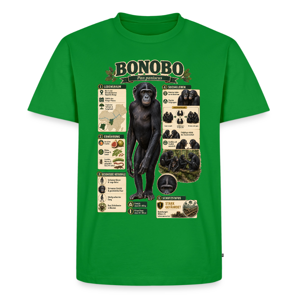 Bonobo Infografik – Faszinierende Fakten über unsere friedlichen Verwandten | Männer Premium T-Shirt - Grün