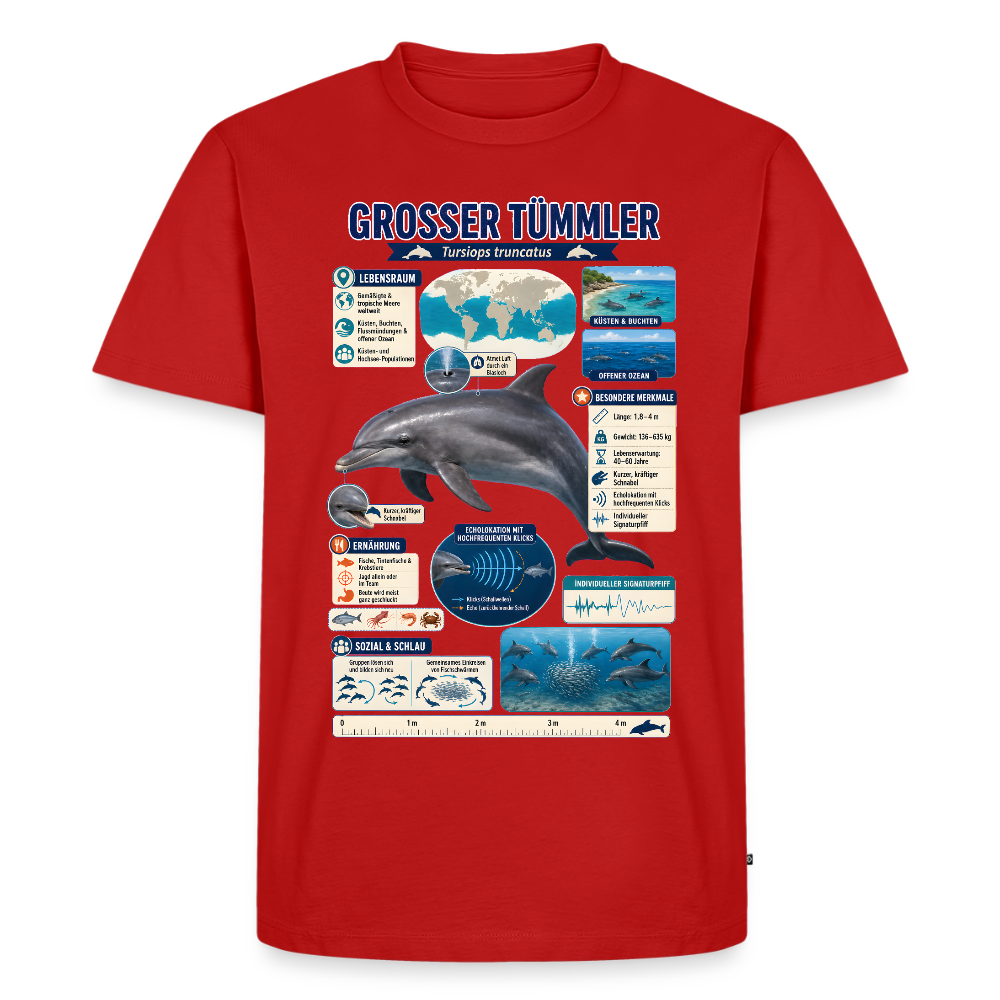 Großer Tümmler Infografik – Spannende Fakten über den intelligenten Delfin | Männer Premium T-Shirt - Rot