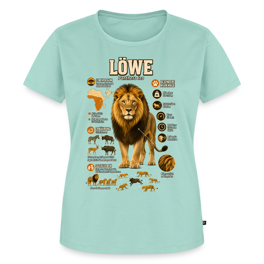 Löwe – König der Savanne | Tier-Infografik | Frauen Premium T-Shirt - Mint 