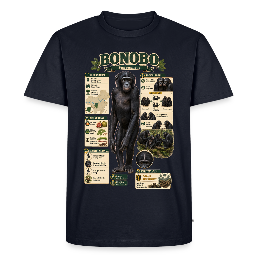 Bonobo Infografik – Faszinierende Fakten über unsere friedlichen Verwandten | Männer Premium T-Shirt - Navy