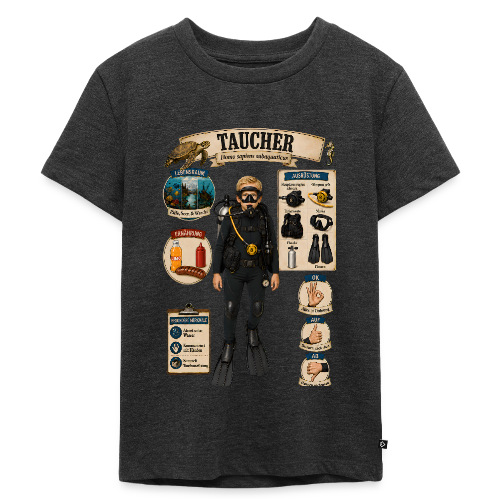 Kleiner Taucher – Homo sapiens subaquaticus | Kinder Premium T-Shirt - Anthrazit meliert