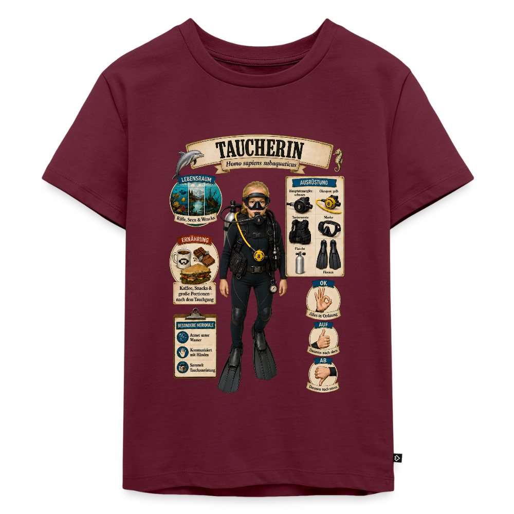 Kleine Taucherin – Homo sapiens subaquaticus | Kinder Premium T-Shirt - Burgunderrot