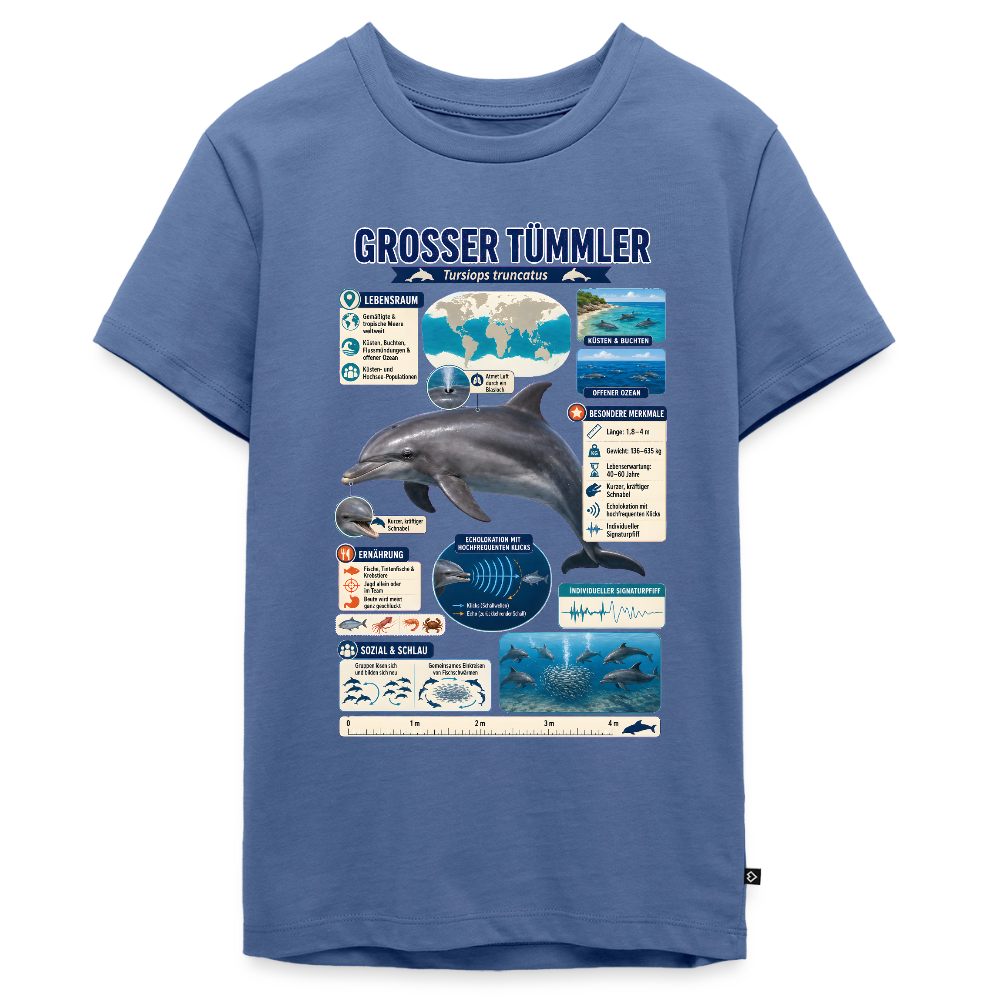 Großer Tümmler Infografik – Spannende Fakten über den intelligenten Delfin | Teenager Premium T-Shirt - Taubenblau