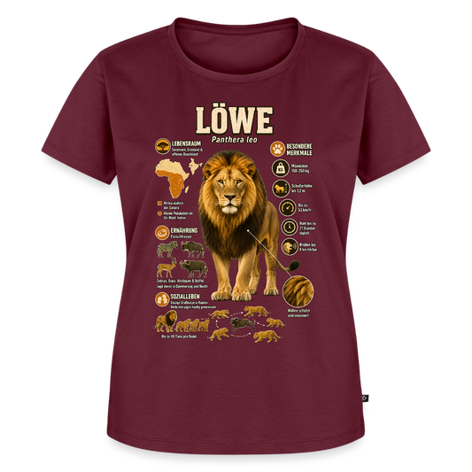 Löwe – König der Savanne | Tier-Infografik | Frauen Premium T-Shirt - Burgunderrot
