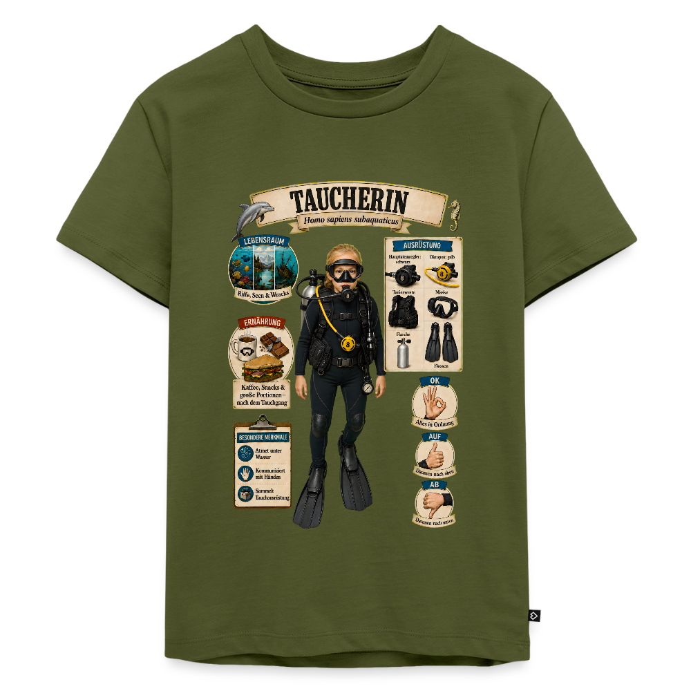 Kleine Taucherin – Homo sapiens subaquaticus | Kinder Premium T-Shirt - Khaki