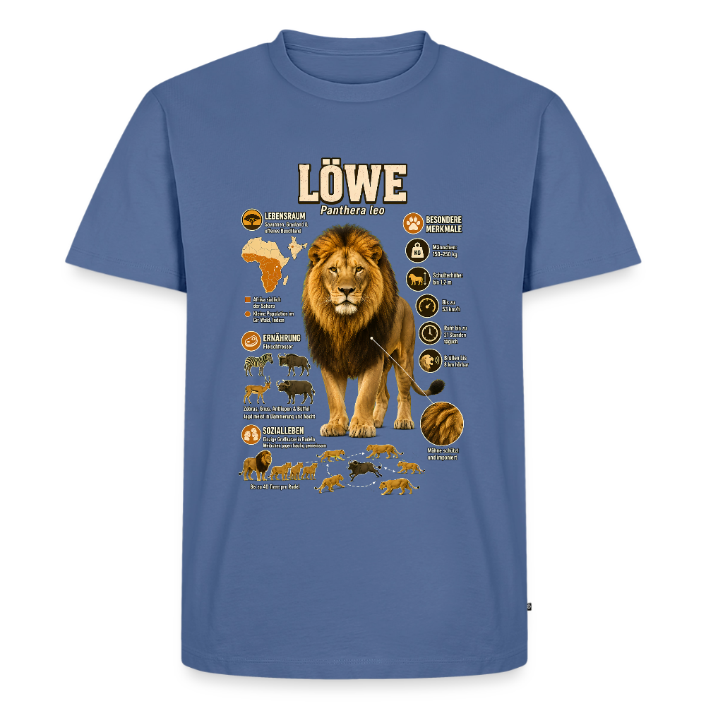 Löwe – König der Savanne | Tier-Infografik | Men’s Premium T-Shirt - Taubenblau