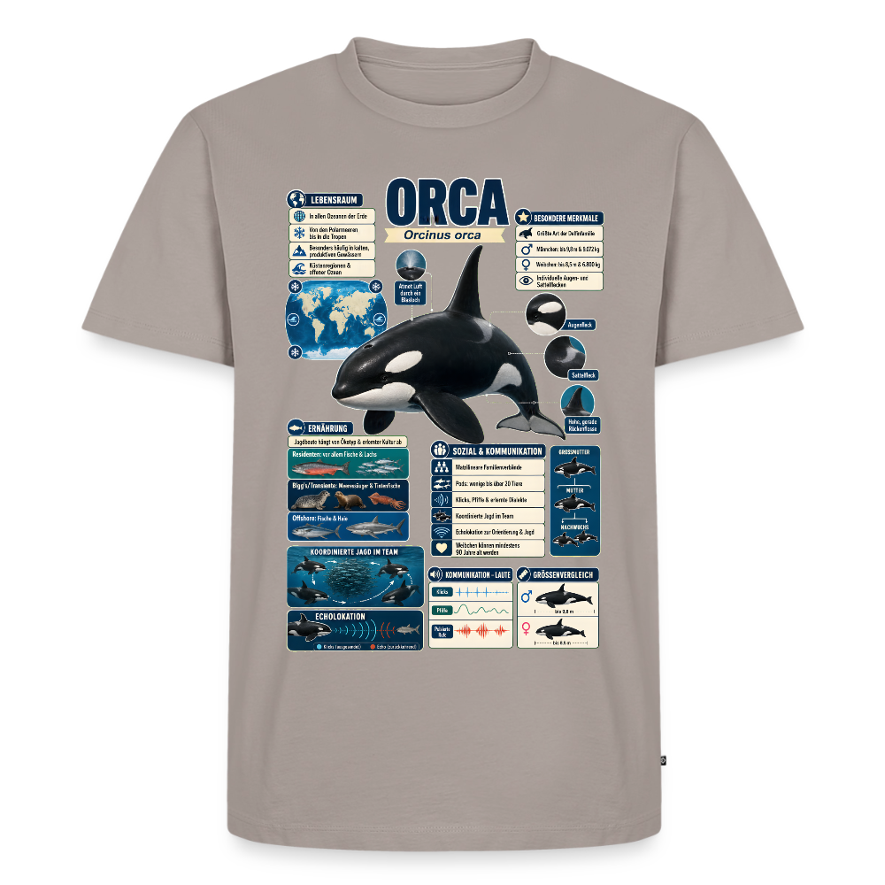 Orca Infografik – Faszinierende Fakten über den Schwertwal | Männer Premium T-Shirt - Taupe