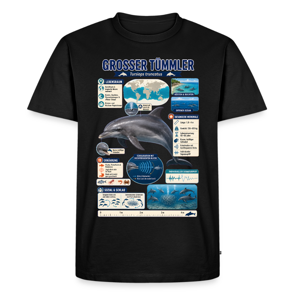 Großer Tümmler Infografik – Spannende Fakten über den intelligenten Delfin | Männer Premium T-Shirt - Schwarz