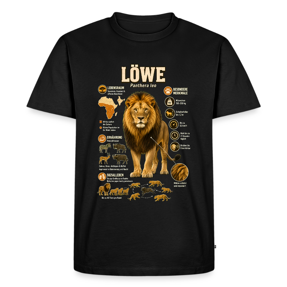 Löwe – König der Savanne | Tier-Infografik | Men’s Premium T-Shirt - Schwarz
