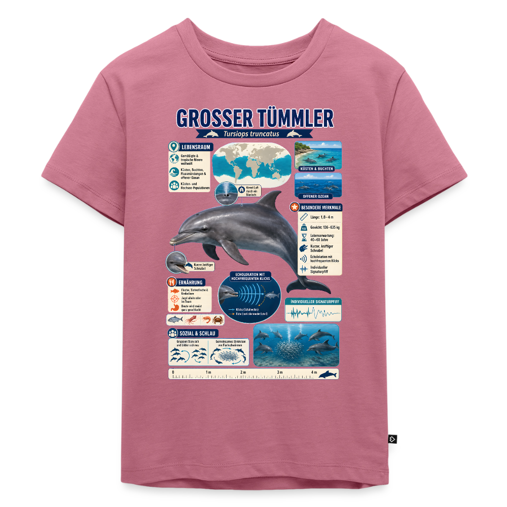 Großer Tümmler Infografik – Spannende Fakten über den intelligenten Delfin | Kinder Premium T-Shirt - Mauve