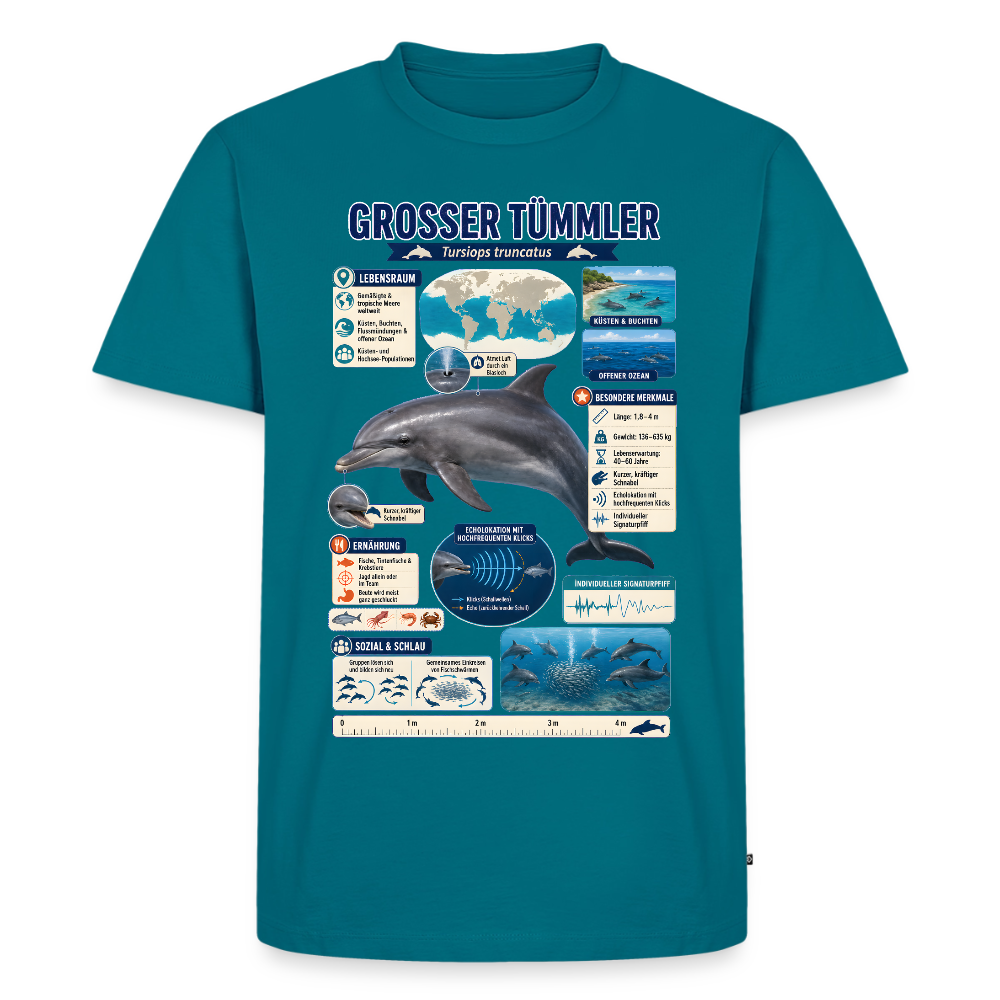 Großer Tümmler Infografik – Spannende Fakten über den intelligenten Delfin | Männer Premium T-Shirt - Petrol