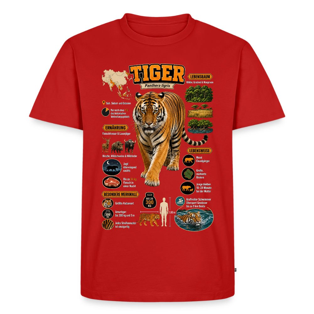 Tiger Infografik – Wissen über den König des Dschungels | Männer Premium T-Shirt - Rot