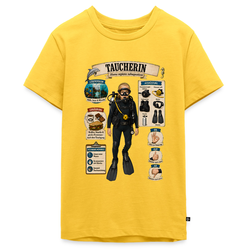 Kleine Taucherin – Homo sapiens subaquaticus | Teenager Premium T-Shirt - Sonnengelb