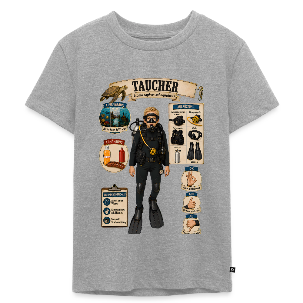 Kleiner Taucher – Homo sapiens subaquaticus | Kinder Premium T-Shirt - Grau meliert