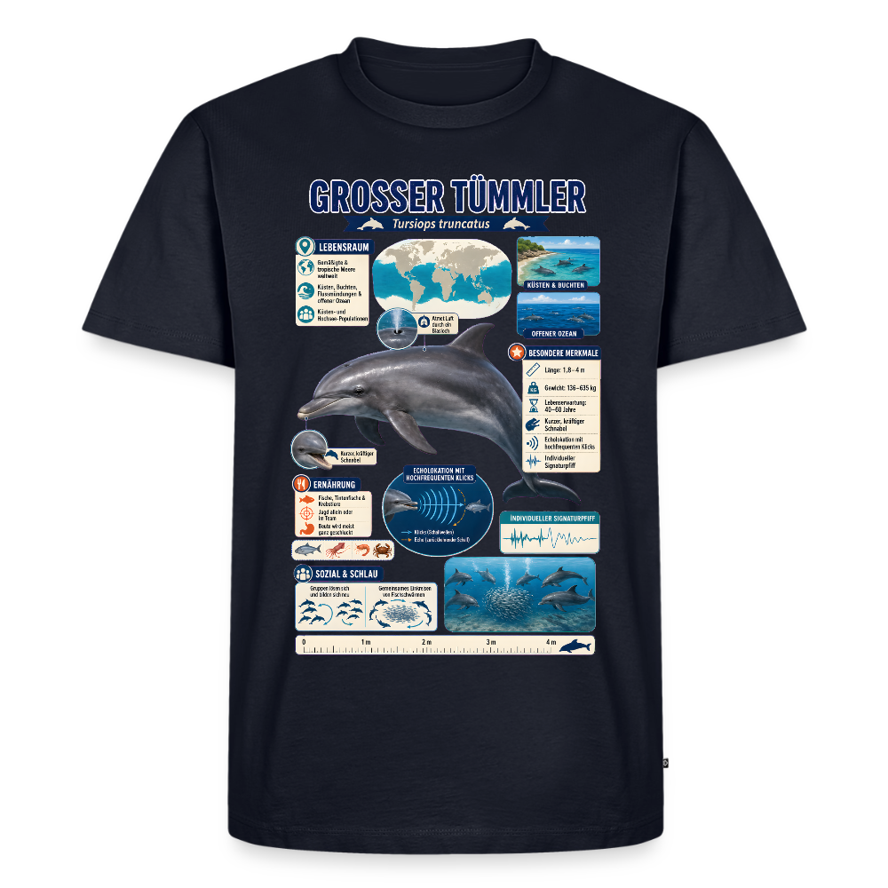 Großer Tümmler Infografik – Spannende Fakten über den intelligenten Delfin | Männer Premium T-Shirt - Navy