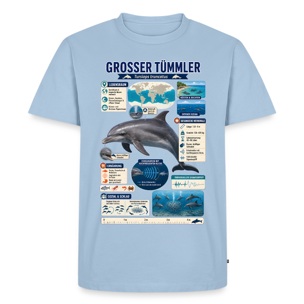 Großer Tümmler Infografik – Spannende Fakten über den intelligenten Delfin | Männer Premium T-Shirt - Hellblau