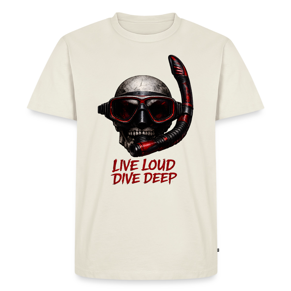 Live Loud Dive Deep – Taucher Totenkopf | Männer Premium T-Shirt - Naturweiß